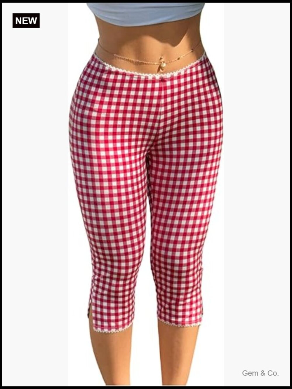 Plaid Print Capri Leggings Low Waist Split Hem Crop
